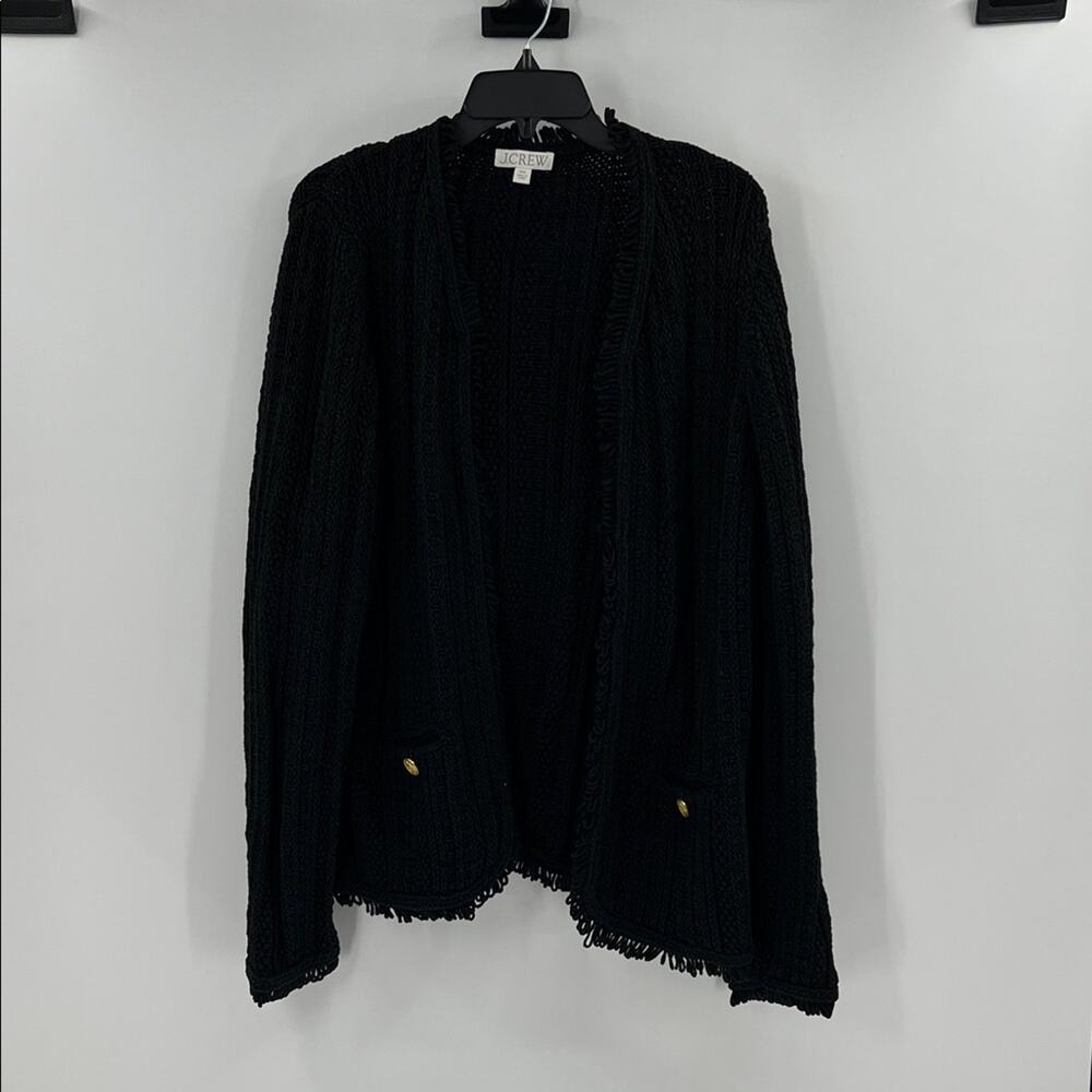 J. Crew Women's Textured Cable-Knit Lady Jacket with fringe - Black - XXL
